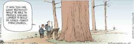 Non Sequitur comic strip on Redwoods and foreclosures, January 24, 2011
